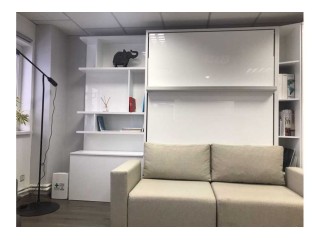 Set cu pat rabatabil dublu cu somiera inclusa + canapea 2 locuri si biblioteci - ROYAL SMALL ELEGANCE Set (150X200)