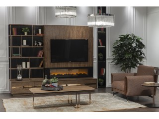 Set mobilier Milano cu Masa extensibila, Comoda tv, Semineu, Consola si Masuta de cafea